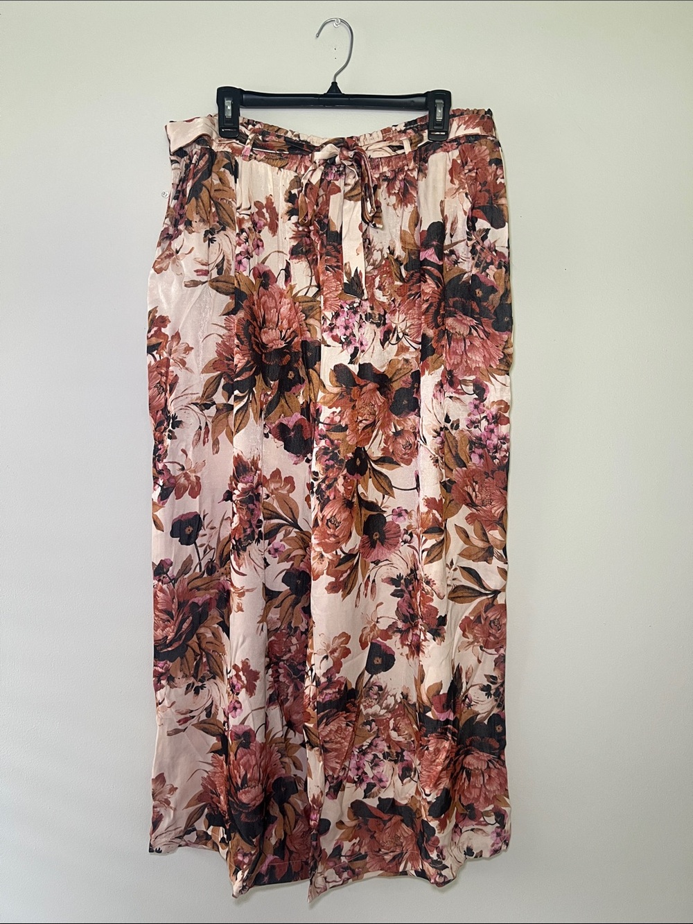 LuLaRoe Floral Pink & Brown Dianne Pants with Tie Waist